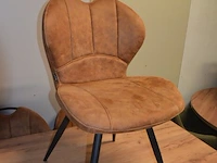 Rechthoekige bruine fineerhouten tafel 100x220cm , 6 moderne kuipstoelen bruin stoffen zit en rug (9,14) - afbeelding 7 van  9