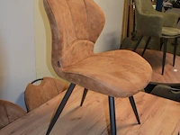 Rechthoekige bruine fineerhouten tafel 100x220cm , 6 moderne kuipstoelen bruin stoffen zit en rug (9,14) - afbeelding 8 van  9