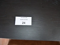 Rechthoekige eettafal metalen voet houten blad 1,60x0,75x0,64 , 4 stoelen similederen zit - afbeelding 2 van  7
