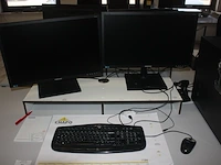 Rechthoekige schrijftafel 80x160 cm, rolbureelstoel met zwarte stoffen zit en rug, 4 monitors samsung s24e450, centrale eenheid cooler master (18,20,33,34) - afbeelding 2 van  5