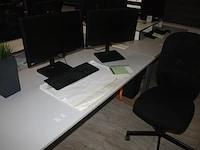 Rechthoekige schrijftafel 80x160 cm, rolbureelstoel met zwarte stoffen zit en rug, centrale eenheid cooler master, 2 monitors samsung s24e650 (18,20,40,41) - afbeelding 1 van  6