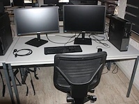 Rechthoekige schrijftafel 80x160 cm, rolbureelstoel met zwarte stoffen zit en rug, centrale eenheid dell optiplex 390 core i3, 2 monitors samsung s24e650 (18,20,35,37) - afbeelding 1 van  5