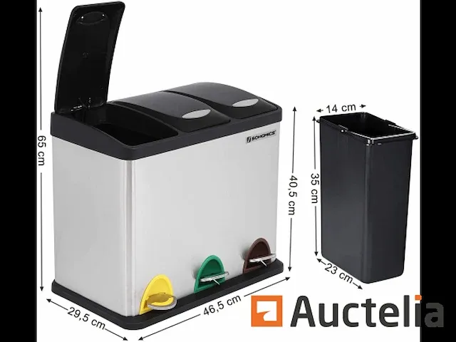 Recycling vuilnisbakken, 3-in-1 pedaal vuilnisbakken - afbeelding 2 van  6
