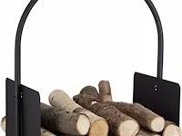 Relaxdays houtmand zwart - openhaard mand binnen - houtbak staal - voor openhaardhout - afbeelding 1 van  3