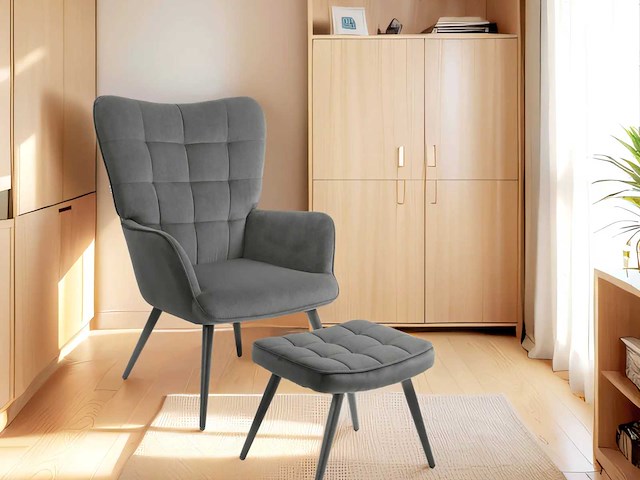 Relaxfauteuil met bijpassende voetensteun scandinavische stijl - afbeelding 1 van  7