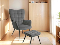 Relaxfauteuil met bijpassende voetensteun scandinavische stijl - afbeelding 1 van  7