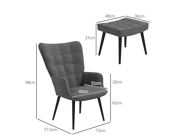 Relaxfauteuil met bijpassende voetensteun scandinavische stijl - afbeelding 4 van  7