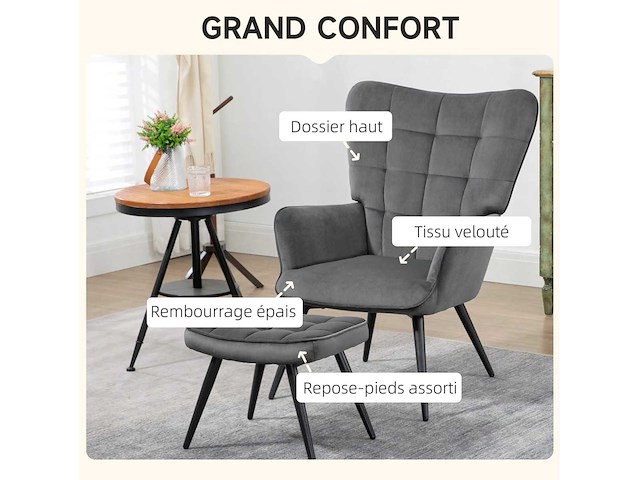 Relaxfauteuil met bijpassende voetensteun scandinavische stijl - afbeelding 5 van  7