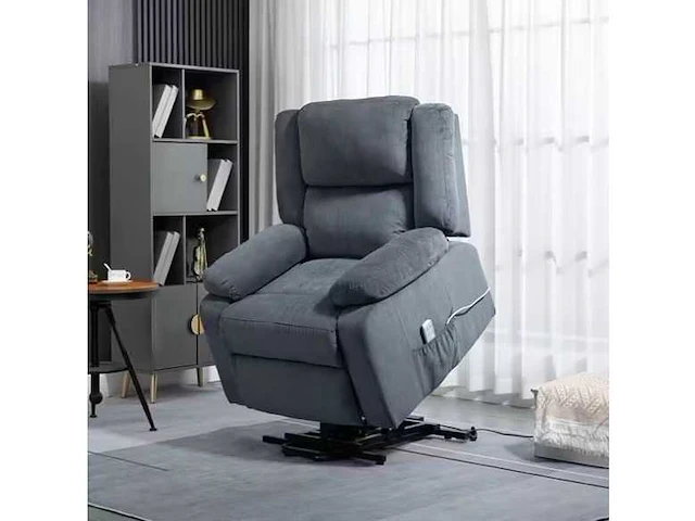 Relaxfauteuil met tilhulp, verstelbare hoofdsteun, neerklapbare rugleuning, grijs gestoffeerde armleuningen - afbeelding 1 van  7