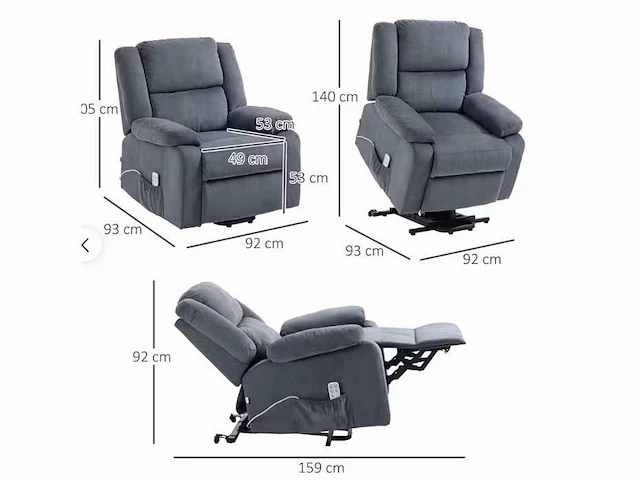 Relaxfauteuil met tilhulp, verstelbare hoofdsteun, neerklapbare rugleuning, grijs gestoffeerde armleuningen - afbeelding 2 van  7