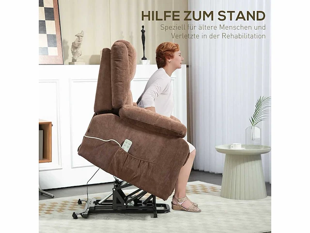 Relaxfauteuil met tilhulp, verstelbare hoofdsteun, neerklapbare rugleuning, grijs gestoffeerde armleuningen - afbeelding 3 van  7