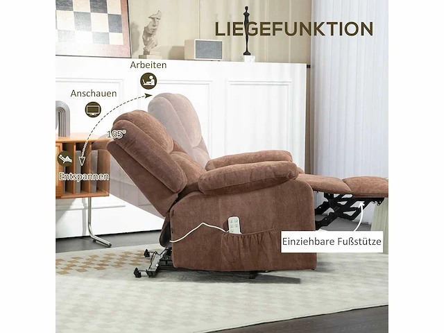 Relaxfauteuil met tilhulp, verstelbare hoofdsteun, neerklapbare rugleuning, grijs gestoffeerde armleuningen - afbeelding 6 van  7