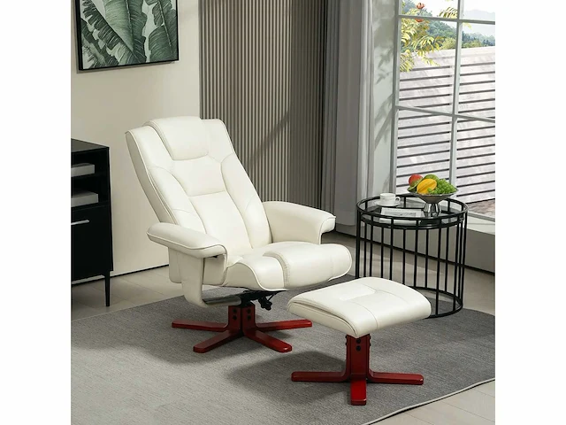 Relaxfauteuil met voetensteun, lederlook, verstelbare rugleuning, tot 150 kg, crèmewit - afbeelding 1 van  9