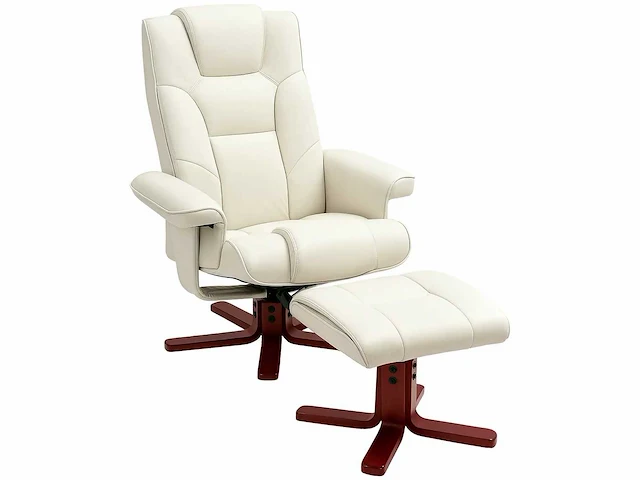 Relaxfauteuil met voetensteun, lederlook, verstelbare rugleuning, tot 150 kg, crèmewit - afbeelding 2 van  9