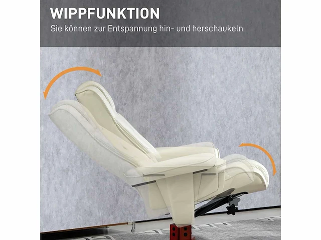 Relaxfauteuil met voetensteun, lederlook, verstelbare rugleuning, tot 150 kg, crèmewit - afbeelding 5 van  9