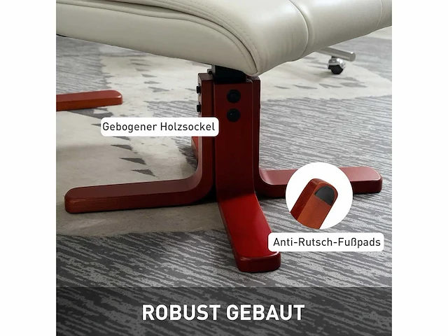 Relaxfauteuil met voetensteun, lederlook, verstelbare rugleuning, tot 150 kg, crèmewit - afbeelding 7 van  9
