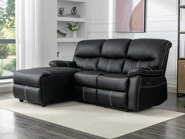 Relaxte linker hoekbank in zwarte imitatie - afbeelding 1 van  9