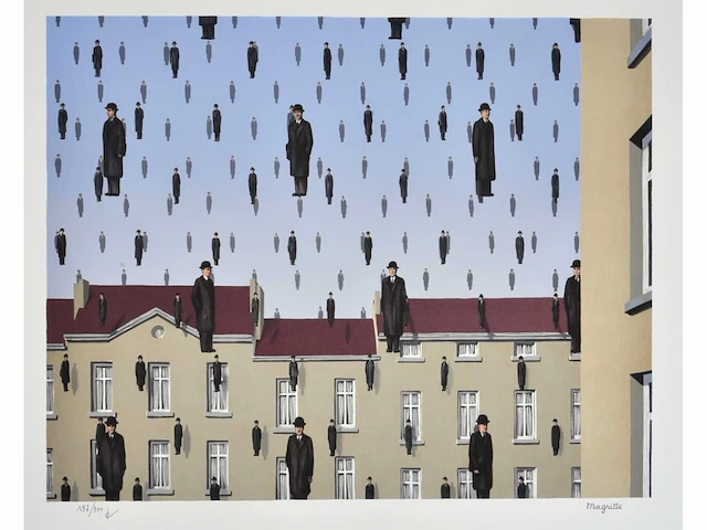 René magritte - golconde - litho - afbeelding 1 van  9