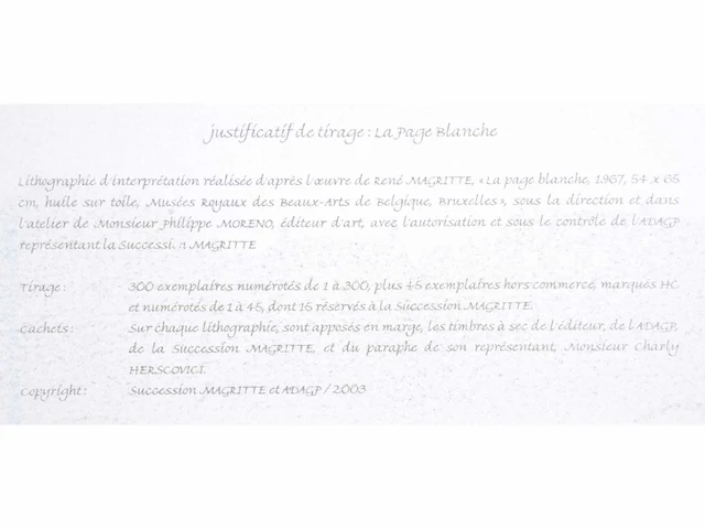 René magritte - la page blanche - litho - afbeelding 8 van  8