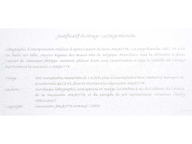 René magritte - la page blanche - litho - afbeelding 8 van  8