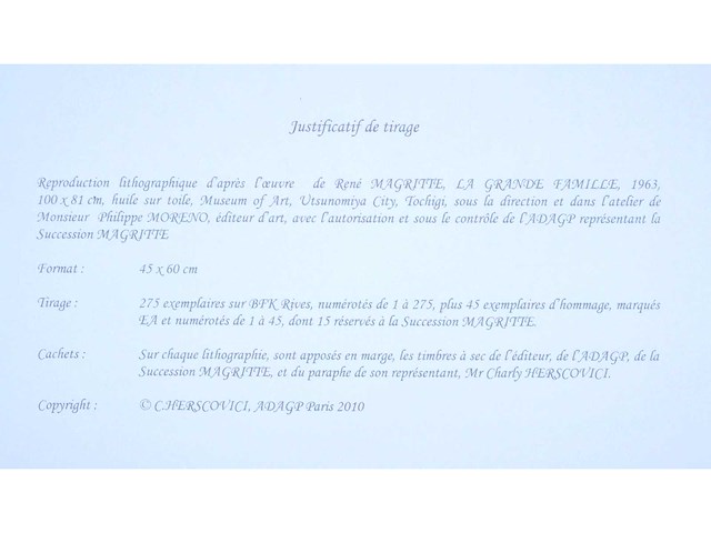 René magritte (naar) - la grande famille - litho - afbeelding 9 van  9