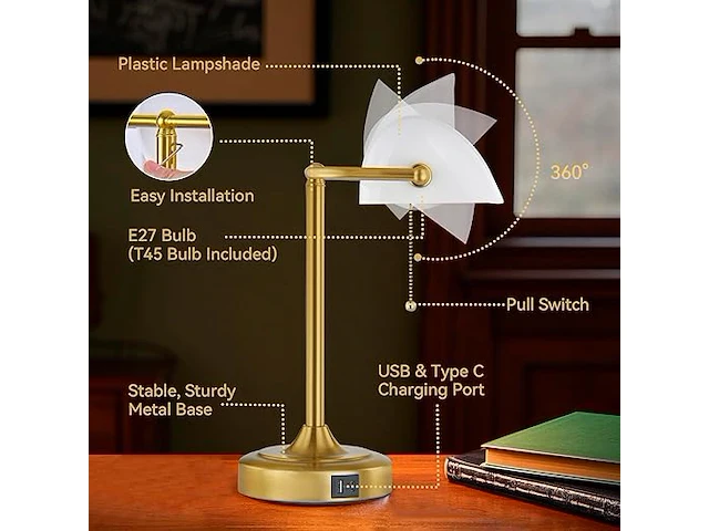 Replica bankierslamp met usb poorten - afbeelding 2 van  3