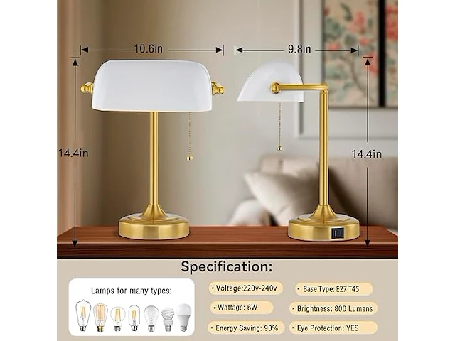 Replica bankierslamp met usb poorten - afbeelding 3 van  3