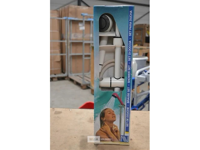 Retro douche sproeier wit met bevestiging - afbeelding 1 van  3
