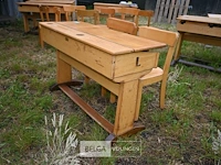 Retro houten kinderschoolbank + 2 kinderstoelen - afbeelding 2 van  7