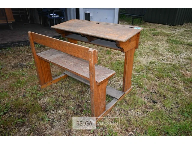 Retro houten schoolbank - afbeelding 3 van  5