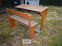 Retro houten schoolbank - afbeelding 3 van  5