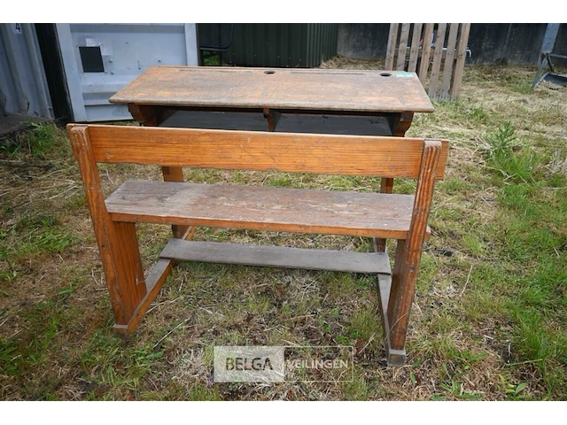 Retro houten schoolbank - afbeelding 4 van  5