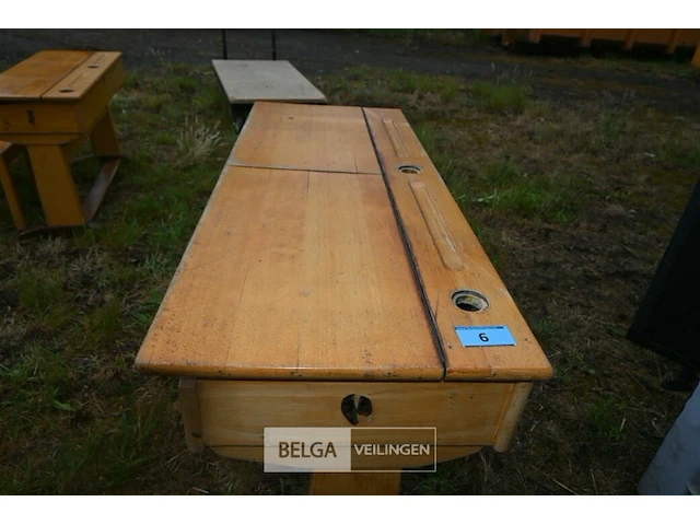 Retro houten schoolbank - afbeelding 5 van  6