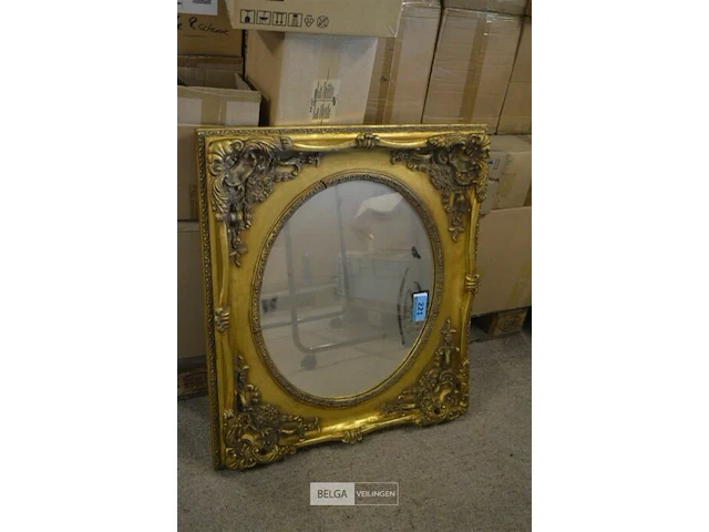 Retro spiegel met kader goud look - afbeelding 1 van  2