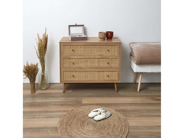 Rieten en houten ladekast met 3 lades - afbeelding 1 van  8