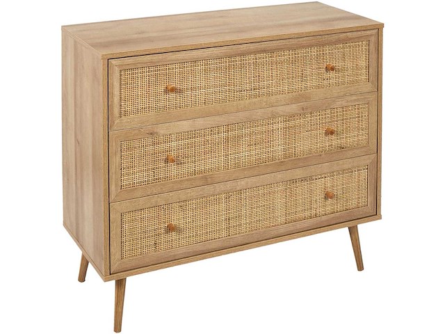 Rieten en houten ladekast met 3 lades - afbeelding 2 van  8