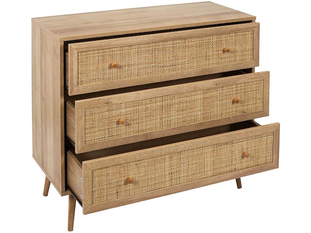 Rieten en houten ladekast met 3 lades - afbeelding 5 van  8