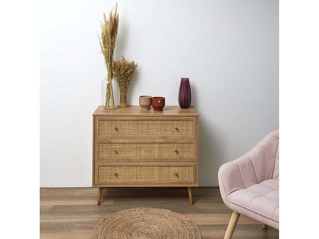 Rieten en houten ladekast met 3 lades - afbeelding 8 van  8