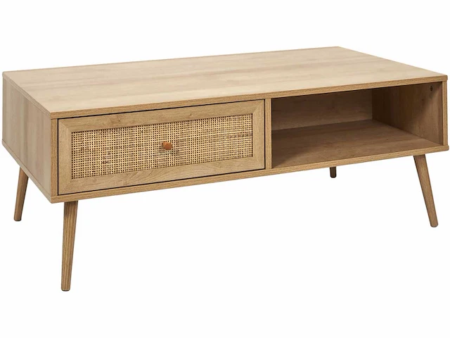 Rieten en houten salontafel 1 lade - afbeelding 2 van  6