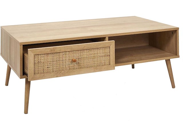 Rieten en houten salontafel 1 lade - afbeelding 5 van  6