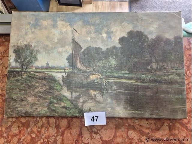 Rivierzicht boot 37x61cm - afbeelding 1 van  3