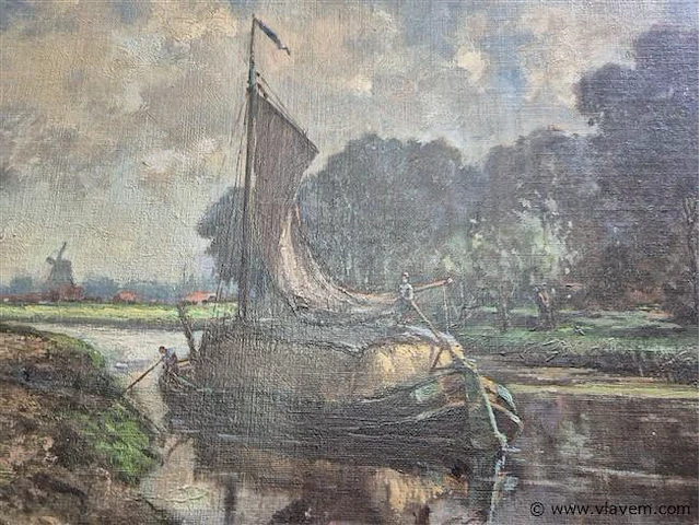 Rivierzicht boot 37x61cm - afbeelding 2 van  3