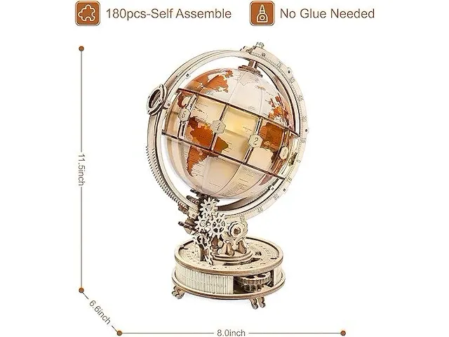 Robotime 3d houten puzzel lichtgevende globe - afbeelding 2 van  4