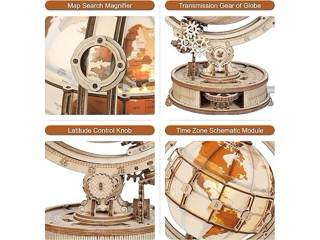 Robotime 3d houten puzzel lichtgevende globe - afbeelding 4 van  4