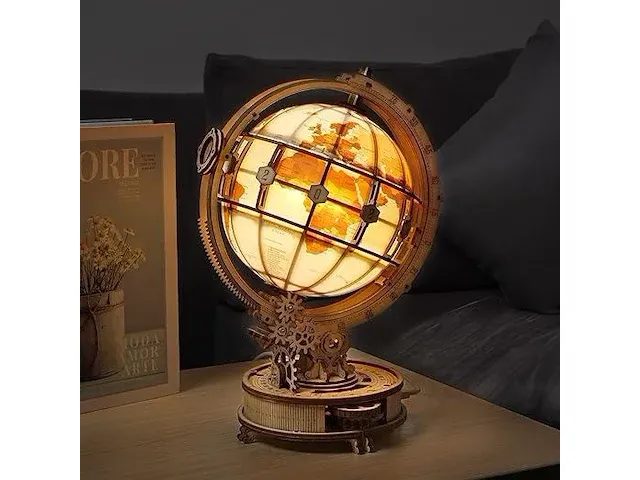 Robotime 3d houten puzzel lichtgevende globe - afbeelding 3 van  4