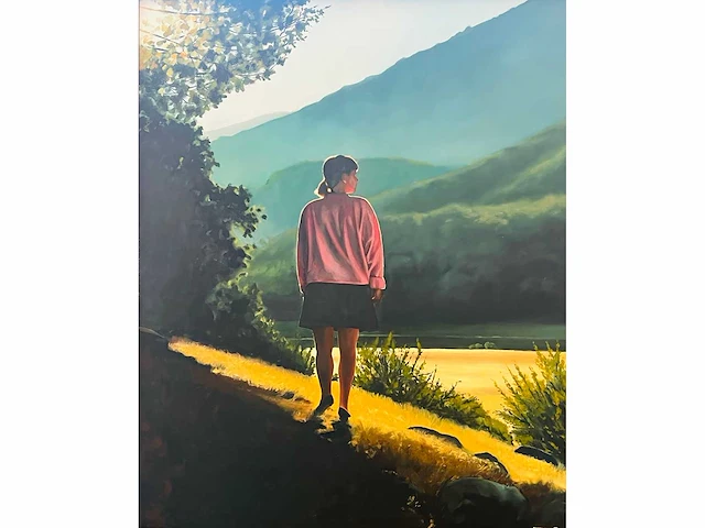 Roeland van der kley - meisje in een berglandschap - acryl op doek - afbeelding 1 van  11