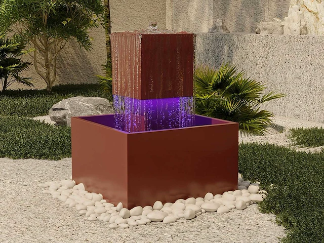 Roestvrijstalen fontein voor buiten met led - h.65 cm - terracotta - afbeelding 2 van  10
