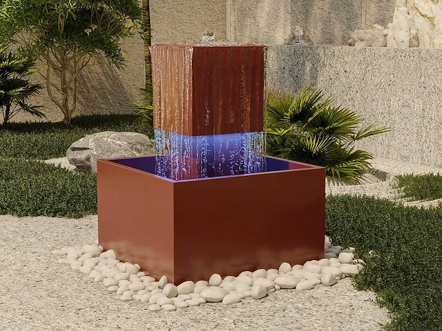 Roestvrijstalen fontein voor buiten met led - h.65 cm - terracotta - afbeelding 1 van  10