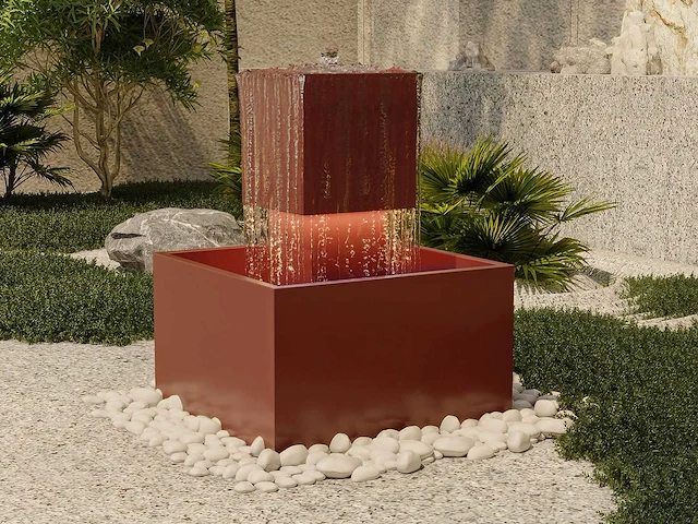 Roestvrijstalen fontein voor buiten met led - h.65 cm - terracotta - afbeelding 8 van  10