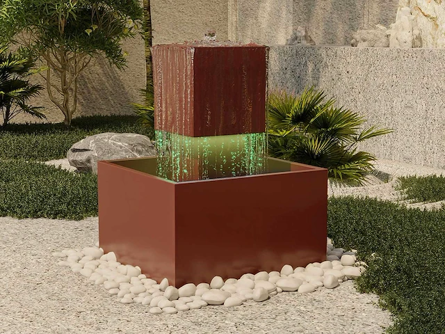 Roestvrijstalen fontein voor buiten met led - h.65 cm - terracotta - afbeelding 9 van  10